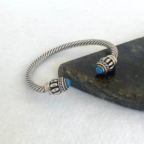 Sterling Silver 925 Mexico Chunky Blue Sodalite Twisted Rope Cuff Bracelet 6.25" - Picture 5 of 16